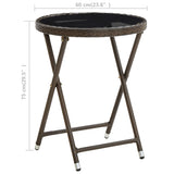 Tea Table Brown 60 cm Poly Rattan and Tempered Glass - Rear View