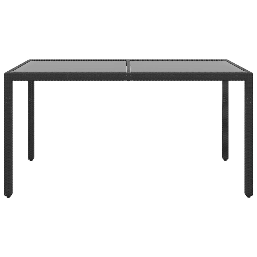 Garden Table 150x90x75 cm Tempered Glass and Poly Rattan Black