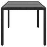 Garden Table 150x90x75 cm Tempered Glass and Poly Rattan Black - Side View