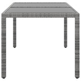 Garden Table 150x90x75 cm Tempered Glass and Poly Rattan Grey - Side View