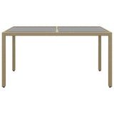 Garden Table 150x90x75 cm Tempered Glass and Poly Rattan Beige