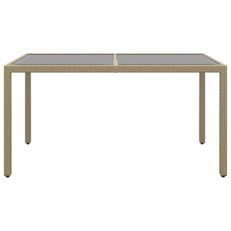 Garden Table 150x90x75 cm Tempered Glass and Poly Rattan Beige