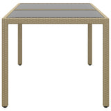 Garden Table 150x90x75 cm Tempered Glass and Poly Rattan Beige