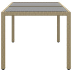Garden Table 150x90x75 cm Tempered Glass and Poly Rattan Beige