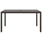 Garden Table 150x90x75 cm Tempered Glass and Poly Rattan Brown