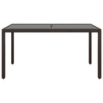 Garden Table 150x90x75 cm Tempered Glass and Poly Rattan Brown