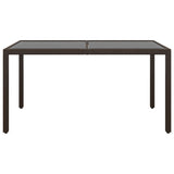 Garden Table 150x90x75 cm Tempered Glass and Poly Rattan Brown - Front View