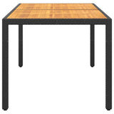 Garden Table 150x90x75 cm Acacia Wood and Poly Rattan Black - Side View