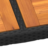 Garden Table 150x90x75 cm Acacia Wood and Poly Rattan Black - Top-Down View