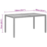 Garden Table 150x90x75 cm Acacia Wood and Poly Rattan Grey - 45-Degree Angle