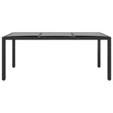 Garden Table 190x90x75 cm Tempered Glass and Poly Rattan Black - Front View