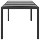 Garden Table 190x90x75 cm Tempered Glass and Poly Rattan Black - Side View