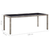 Garden Table Grey 190x90x75 cm Poly Rattan - 45-Degree Angle
