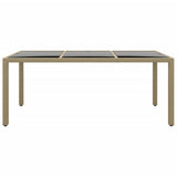 Garden Table 190x90x75 cm Tempered Glass and Poly Rattan Beige
