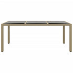Garden Table 190x90x75 cm Tempered Glass and Poly Rattan Beige