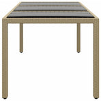 Garden Table 190x90x75 cm Tempered Glass and Poly Rattan Beige