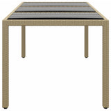 Garden Table 190x90x75 cm Tempered Glass and Poly Rattan Beige - Side View