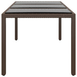 Garden Table 190x90x75 cm Tempered Glass and Poly Rattan Brown - Side View