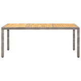 Garden Table Grey 190x90x75 cm Poly Rattan and Acacia Wood - Front View
