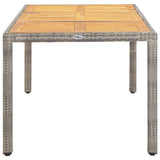 Garden Table Grey 190x90x75 cm Poly Rattan and Acacia Wood - Side View