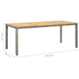 Garden Table Grey 190x90x75 cm Poly Rattan and Acacia Wood - Rear View
