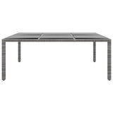 Garden Table 200x150x75 cm Tempered Glass and Poly Rattan Grey - Front View