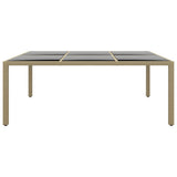 Garden Table 200x150x75 cm Tempered Glass and Poly Rattan Beige - Front View