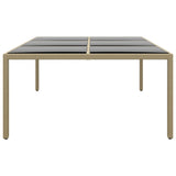 Garden Table 200x150x75 cm Tempered Glass and Poly Rattan Beige
