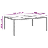 Garden Table 200x150x75 cm Tempered Glass and Poly Rattan Beige - 45-Degree Angle