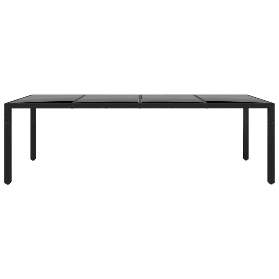 Garden Table 250x100x75 cm Tempered Glass and Poly Rattan Black
