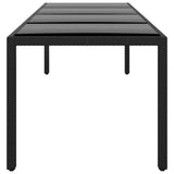 Garden Table 250x100x75 cm Tempered Glass and Poly Rattan Black - Side View
