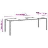 Garden Table 250x100x75 cm Tempered Glass and Poly Rattan Black - 45-Degree Angle