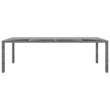 Garden Table 250x100x75 cm Tempered Glass and Poly Rattan Grey - Front View