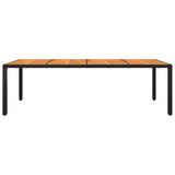 Garden Table 250x100x75 cm Acacia Wood and Poly Rattan Black - Front View