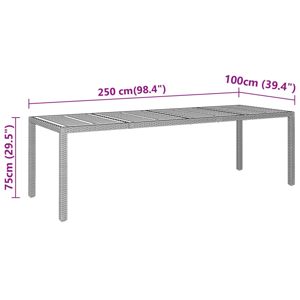 Garden Table 250x100x75 cm Acacia Wood and Poly Rattan Black