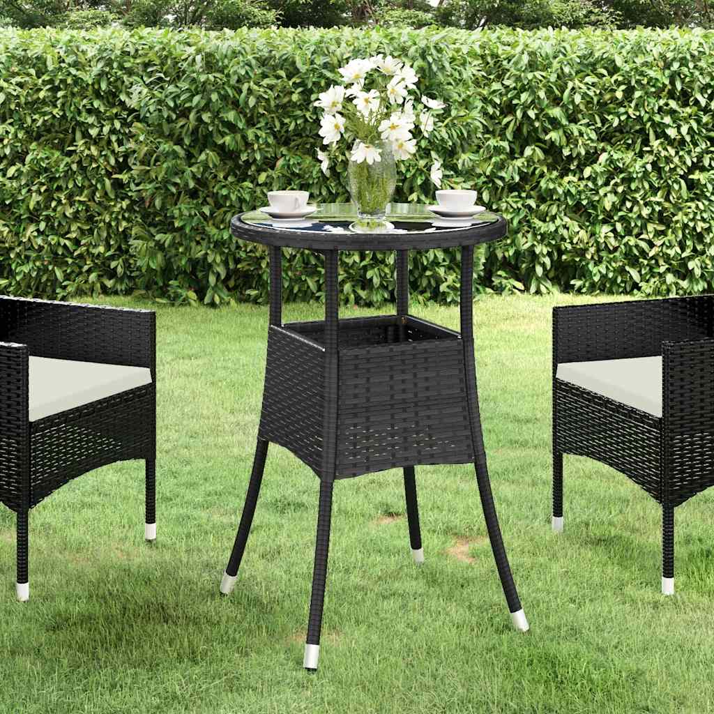 Garden Table ?0x75 cm Tempered Glass and Poly Rattan Black