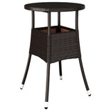 Garden Table Ø60x75 cm Tempered Glass and Poly Rattan Brown - Front View