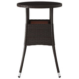 Garden Table Ø60x75 cm Tempered Glass and Poly Rattan Brown - Side View
