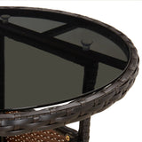 Garden Table Ø60x75 cm Tempered Glass and Poly Rattan Brown - 45-Degree Angle
