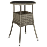 Garden Table Ø60x75 cm Tempered Glass and Poly Rattan Grey - Front View