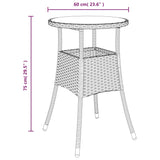 Garden Table Ø60x75 cm Tempered Glass and Poly Rattan Grey - Rear View