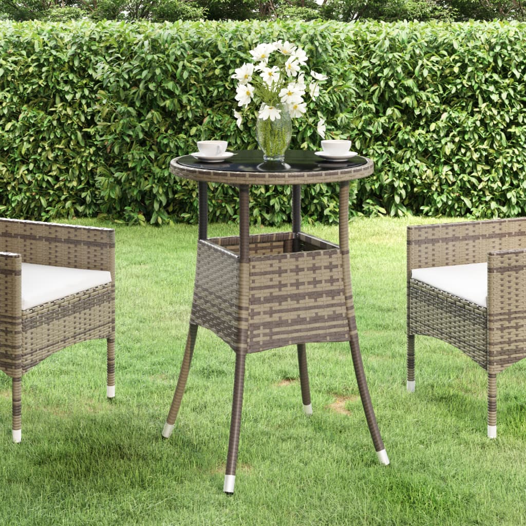 Garden Table ?0x75 cm Tempered Glass and Poly Rattan Grey