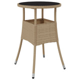 Garden Table Ø60x75 cm Tempered Glass and Poly Rattan Beige - Front View
