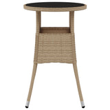 Garden Table Ø60x75 cm Tempered Glass and Poly Rattan Beige - Side View