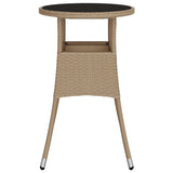 Garden Table Ø60x75 cm Tempered Glass and Poly Rattan Beige - Top-Down View