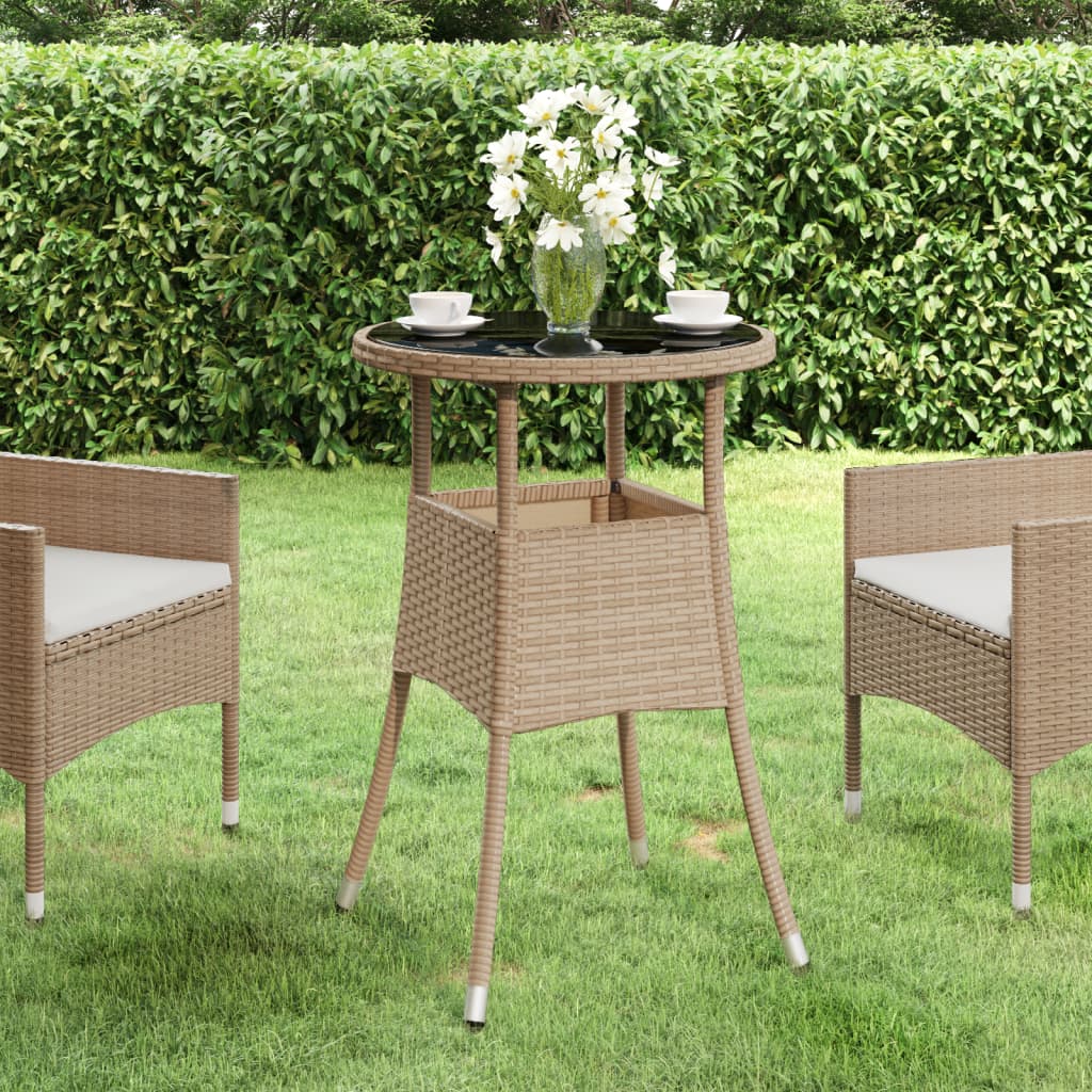 Garden Table ?0x75 cm Tempered Glass and Poly Rattan Beige