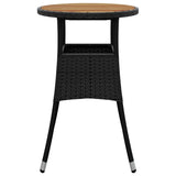 Garden Table Ø60x75 cm Acacia Wood and Poly Rattan Black - Side View