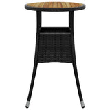 Garden Table Ø60x75 cm Acacia Wood and Poly Rattan Black - Top-Down View