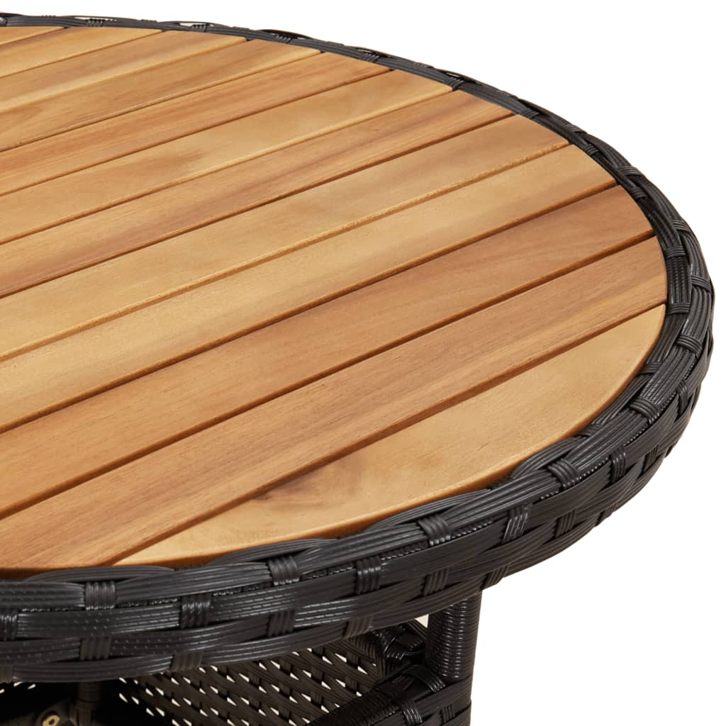 Garden Table ?0x75 cm Acacia Wood and Poly Rattan Black