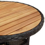 Garden Table Ø60x75 cm Acacia Wood and Poly Rattan Black - 45-Degree Angle